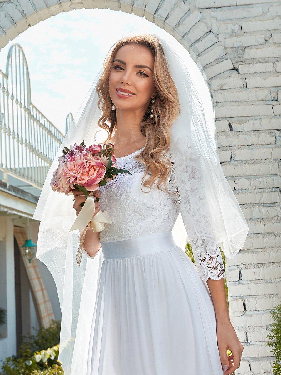 Robe de mariée simple et décontractée en dentelle et mousseline pour le mariage #Couleur_Blanc