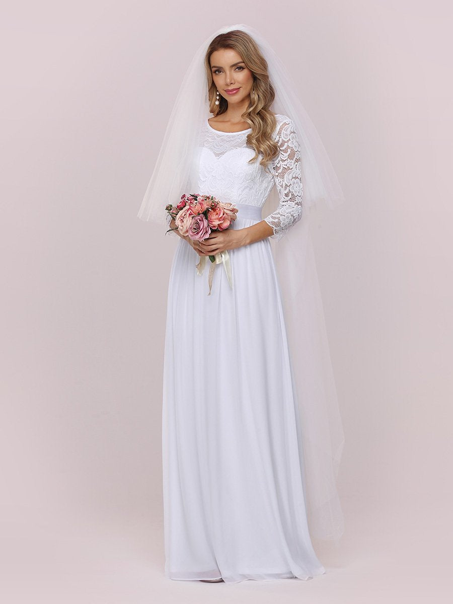 Robe de mariée simple et décontractée en dentelle et mousseline pour le mariage