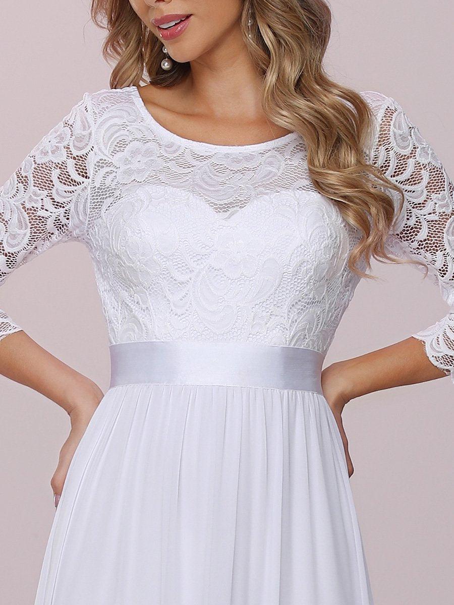 Robe de mariée simple et décontractée en dentelle et mousseline pour le mariage #Couleur_Blanc