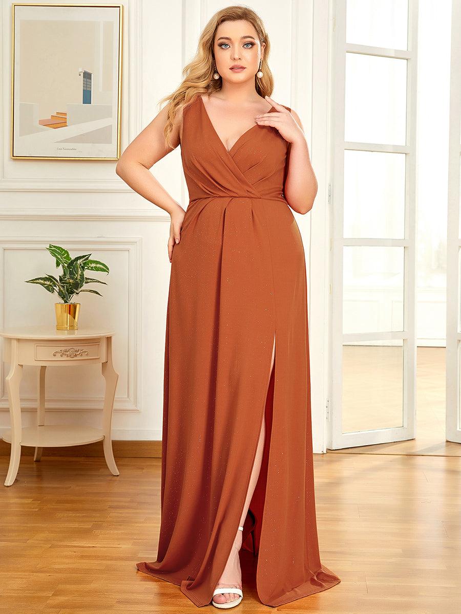 Robe de Cérémonie Empire Grande Taille à Col en V avec Fente Latérale #Couleur_Bleu Marine Robe de soirée Empire Grande Taille à Col en V avec Fente Latérale