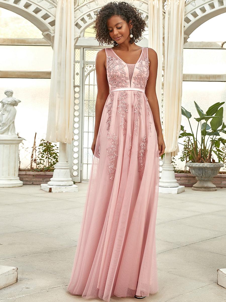 Taille personnalisée robe de soirée élégante sans manches en tulle fluide #couleur_Orchidee Taille personnalisée robe de soirée élégante sans manches en tulle fluide