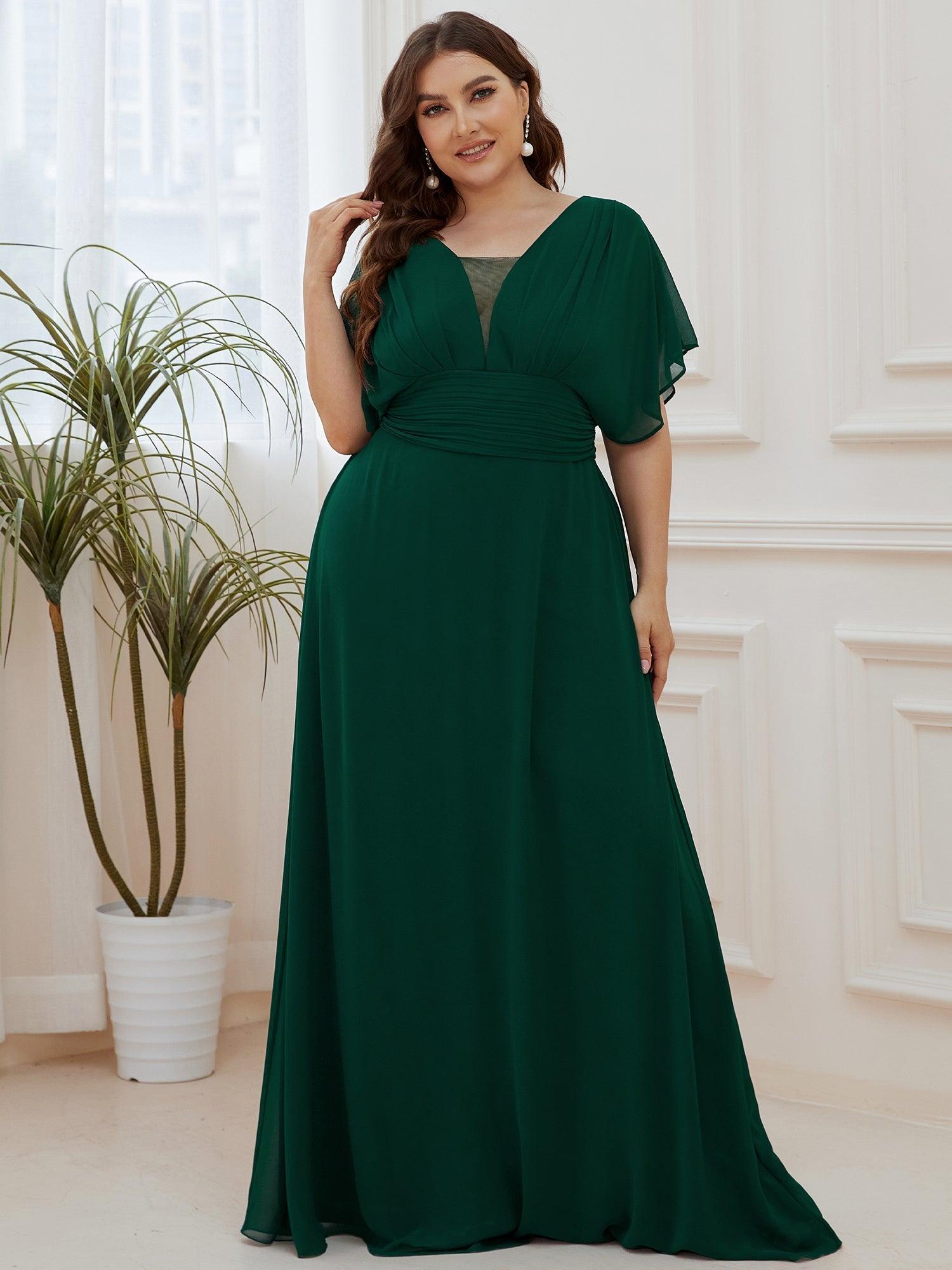 Taille personnalisée Robe de soirée Mousseline taille empire pour femmes #Couleur_Vert Fonce Taille personnalisée Robe de soirée Mousseline taille empire pour femmes