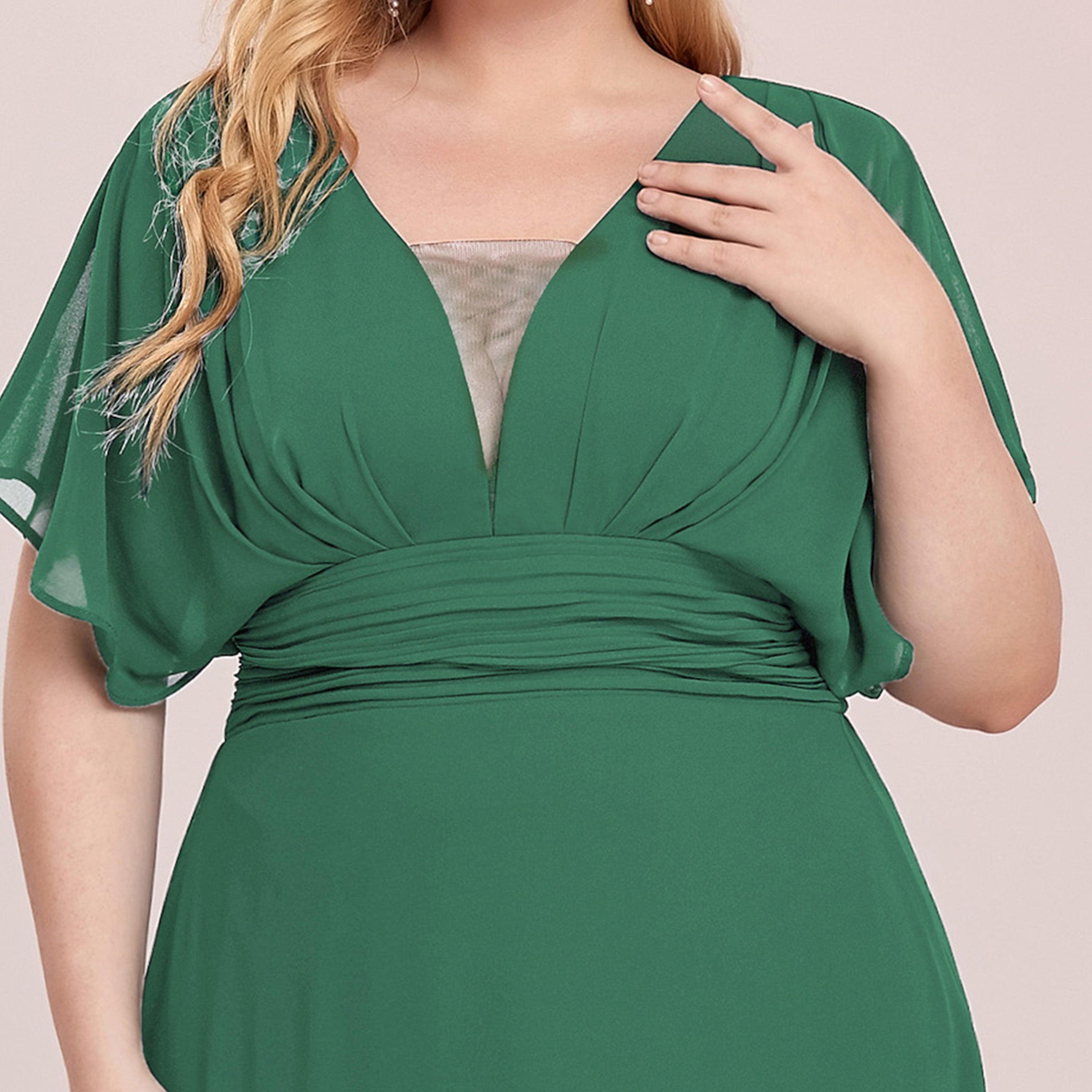 Robe de Soirée Longue Grande Taille en Mousseline à Taille Empire #Couleur_Haricot Vert