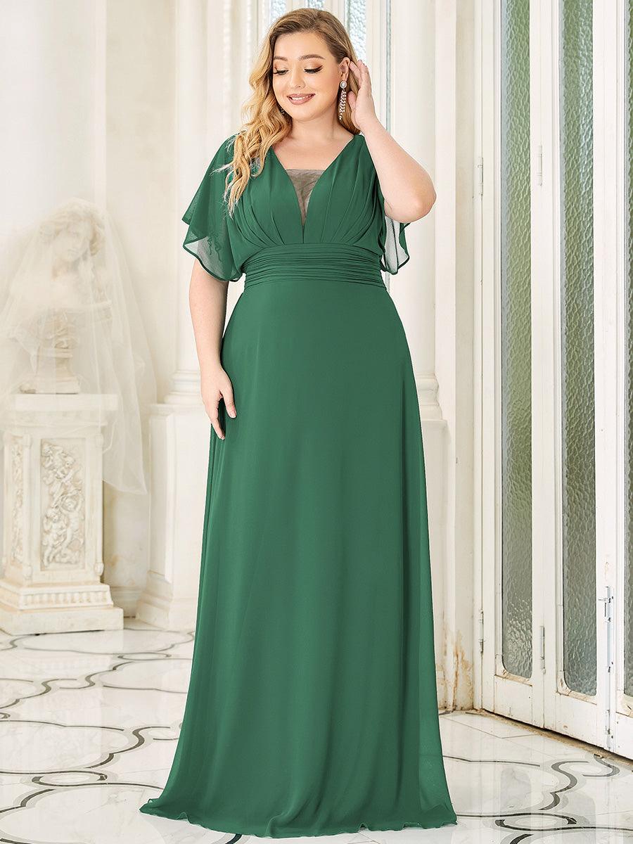 Robe de Soirée Longue Grande Taille en Mousseline à Taille Empire #Couleur_Haricot Vert