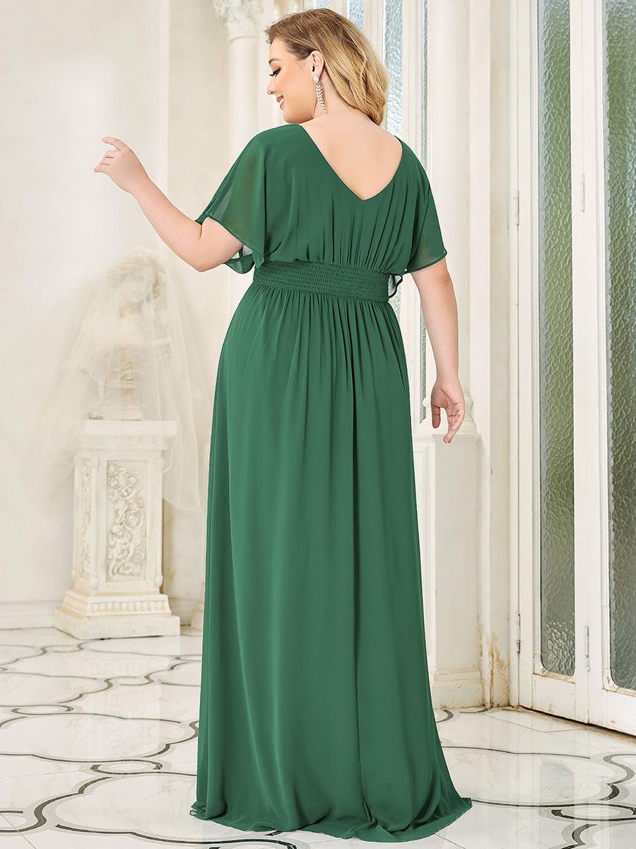 Robe de Soirée Longue Grande Taille en Mousseline à Taille Empire #Couleur_Haricot Vert