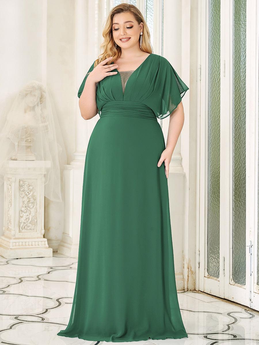 Robe de Soirée Longue Grande Taille en Mousseline à Taille Empire #Couleur_Haricot Vert
