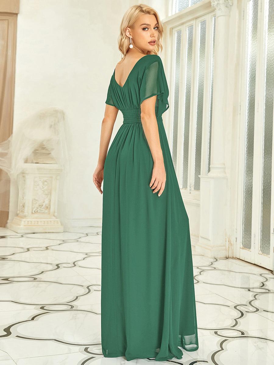Robe invitée mariage en mousseline de soie A-line #Couleur_Haricot Vert
