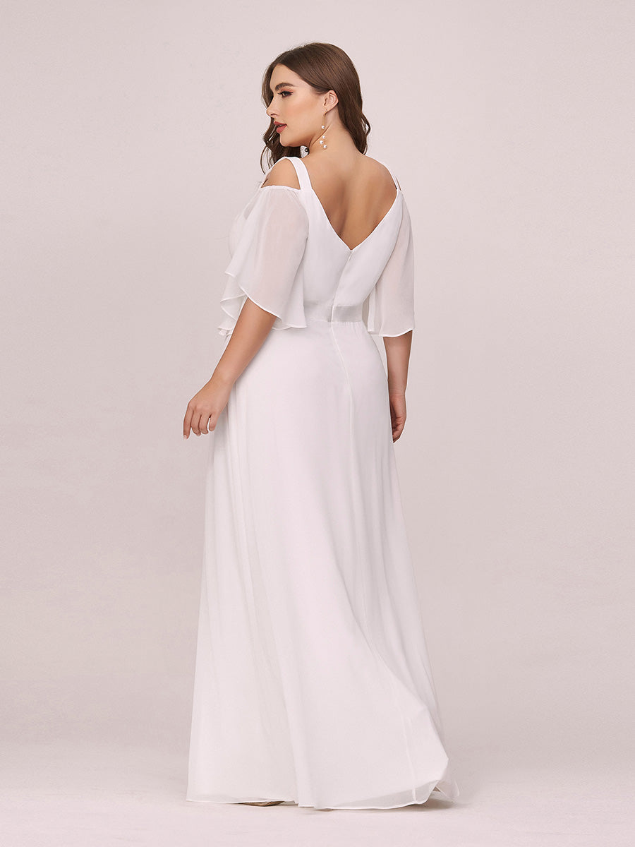 Color=Creme | Robe De Demoiselle D'Honneur à Manches Volantées Et épaules Dénudées-Creme 1 Color=Creme | Robe De Demoiselle D'Honneur à Manches Volantées Et épaules Dénudées-Creme 7