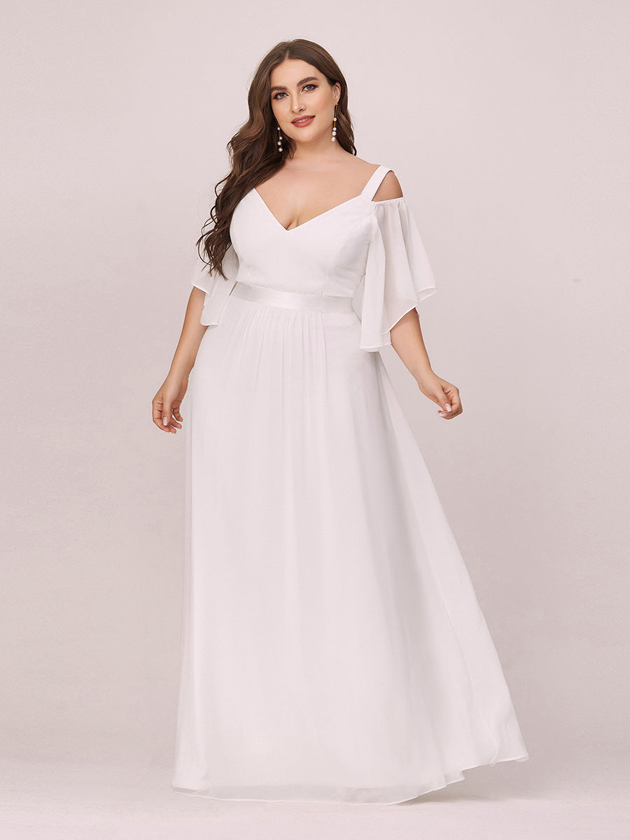 Color=Creme | Robe De Demoiselle D'Honneur à Manches Volantées Et épaules Dénudées-Creme 1 Color=Creme | Robe De Demoiselle D'Honneur à Manches Volantées Et épaules Dénudées-Creme 8