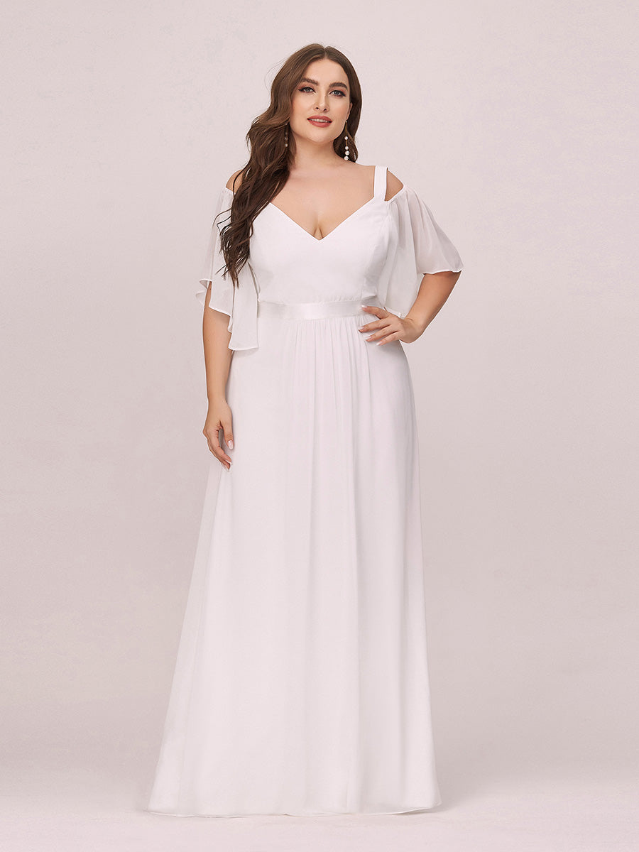 Color=Creme | Robe De Demoiselle D'Honneur à Manches Volantées Et épaules Dénudées-Creme 1 Color=Creme | Robe De Demoiselle D'Honneur à Manches Volantées Et épaules Dénudées-Creme 6