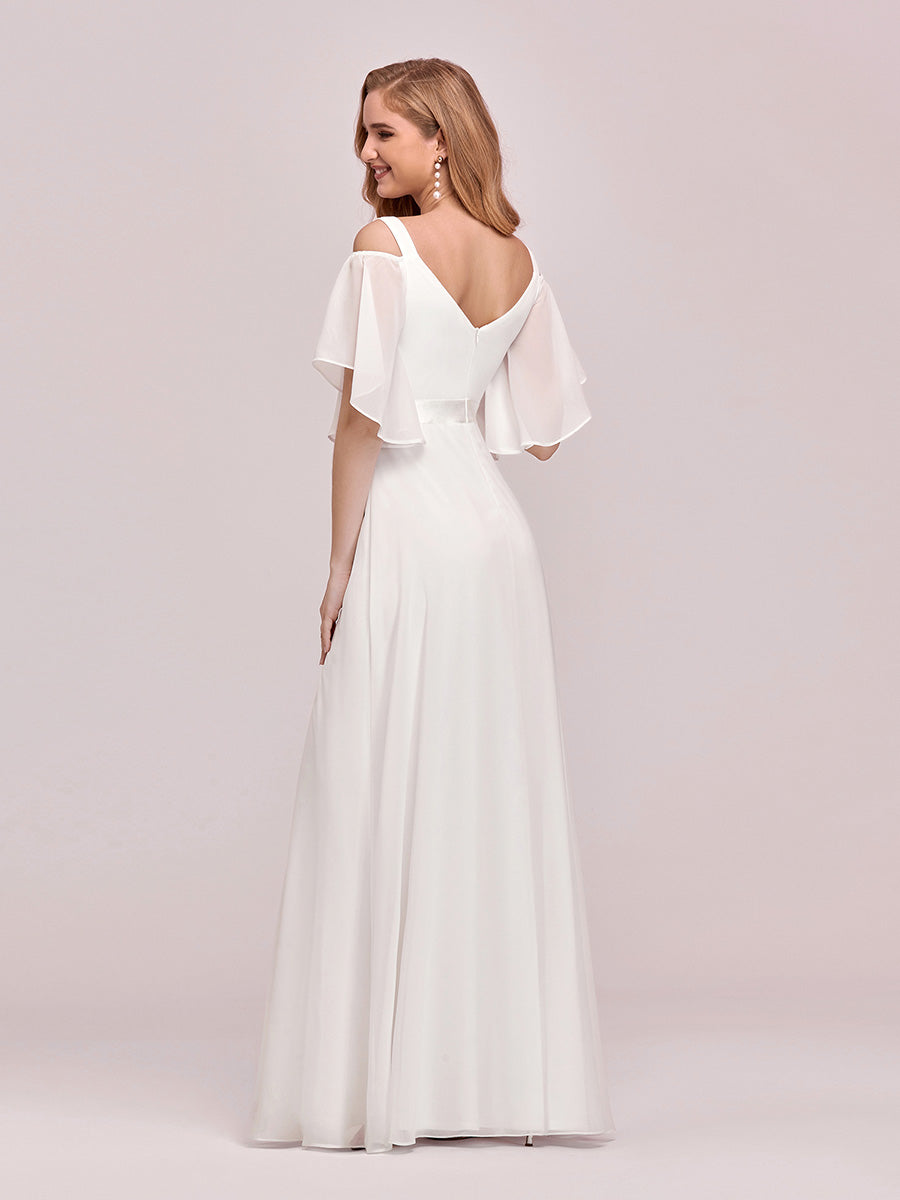 Color=Creme | Robe De Demoiselle D'Honneur à Manches Volantées Et épaules Dénudées-Creme 1 Color=Creme | Robe De Demoiselle D'Honneur à Manches Volantées Et épaules Dénudées-Creme 5