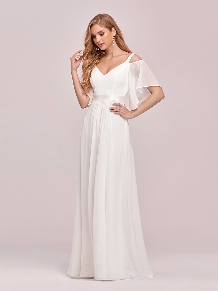 Color=Creme | Robe De Demoiselle D'Honneur à Manches Volantées Et épaules Dénudées-Creme 1 Color=Creme | Robe De Demoiselle D'Honneur à Manches Volantées Et épaules Dénudées-Creme 5