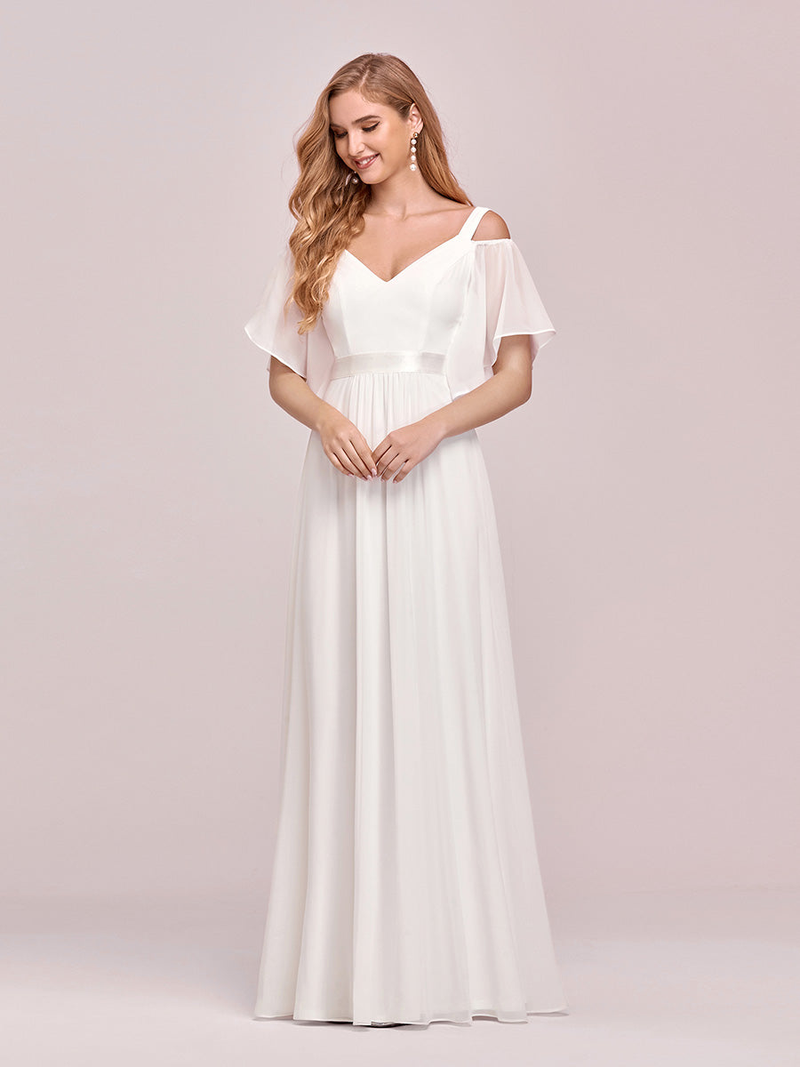 Color=Creme | Robe De Demoiselle D'Honneur à Manches Volantées Et épaules Dénudées-Creme 1 Color=Creme | Robe De Demoiselle D'Honneur à Manches Volantées Et épaules Dénudées-Creme 6