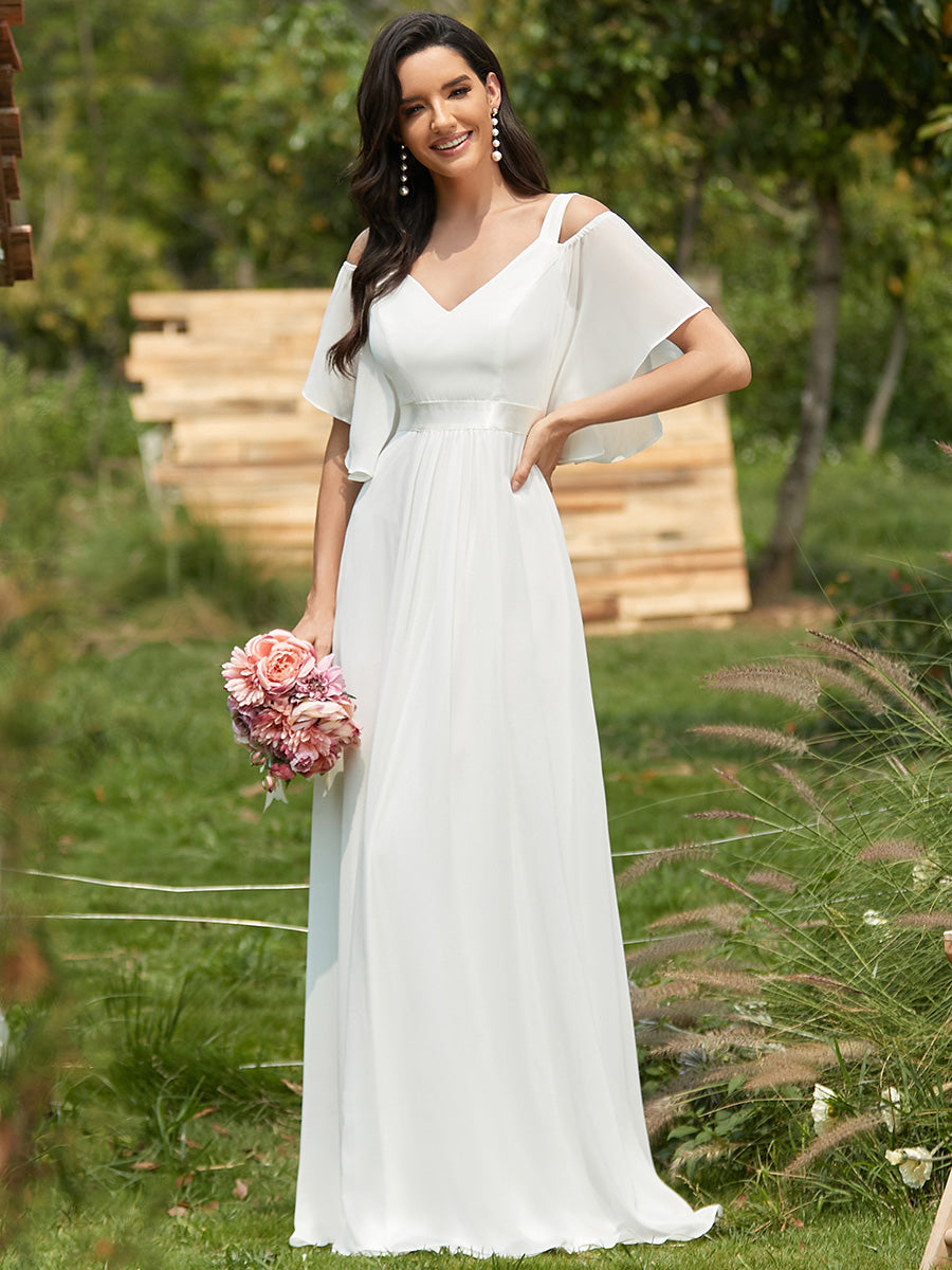 Color=Creme | Robe De Demoiselle D'Honneur à Manches Volantées Et épaules Dénudées-Creme 1 Color=Creme | Robe De Demoiselle D'Honneur à Manches Volantées Et épaules Dénudées-Creme 1