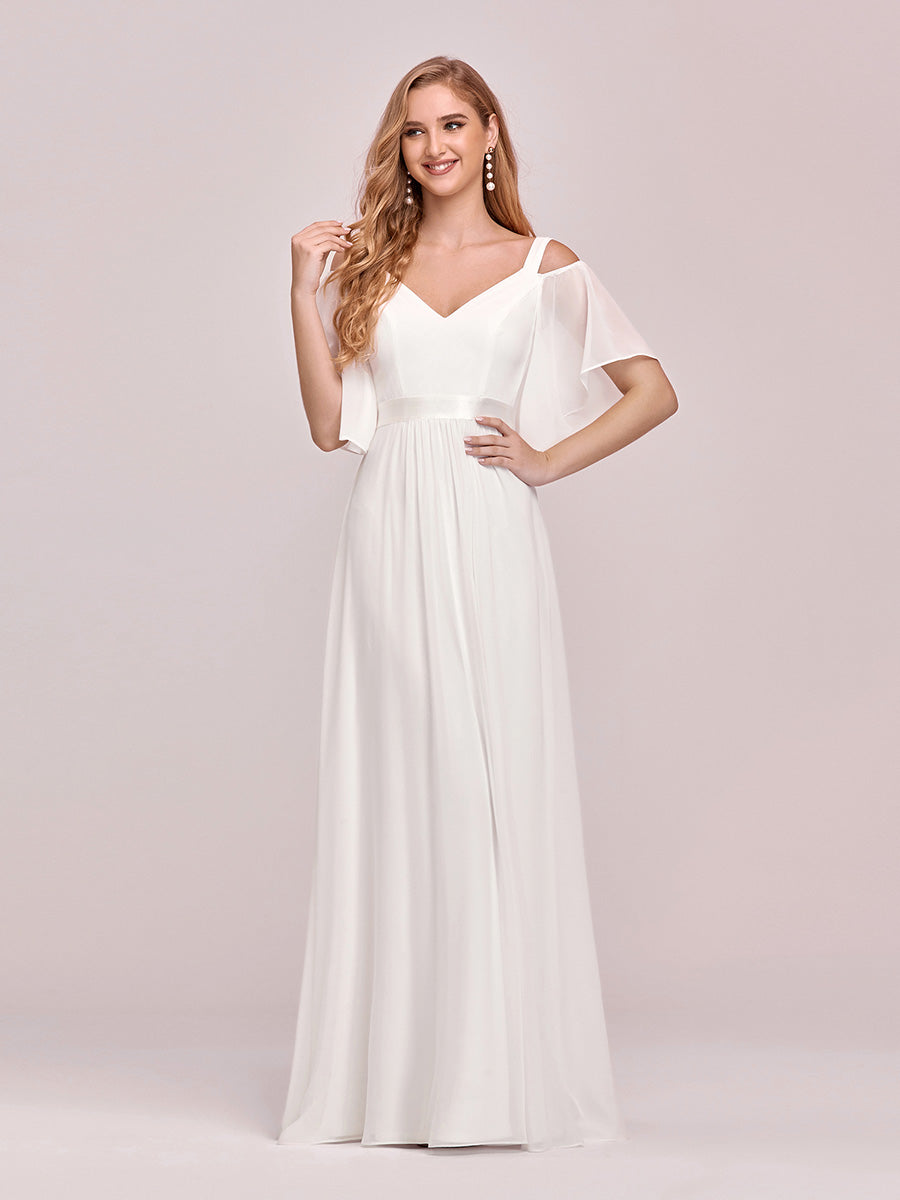 Color=Creme | Robe De Demoiselle D'Honneur à Manches Volantées Et épaules Dénudées-Creme 1 Color=Creme | Robe De Demoiselle D'Honneur à Manches Volantées Et épaules Dénudées-Creme 4