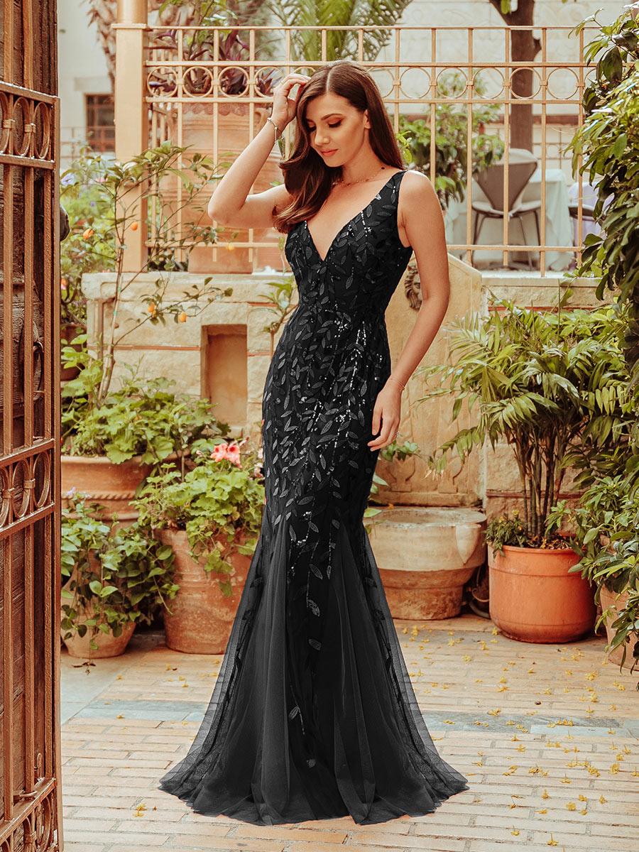 Taille personnalisée Robe de soirée Longue Sexy en sequins col en V pour femmes #Couleur_Blanc Taille personnalisée Robe de soirée Longue Sexy en sequins col en V pour femmes