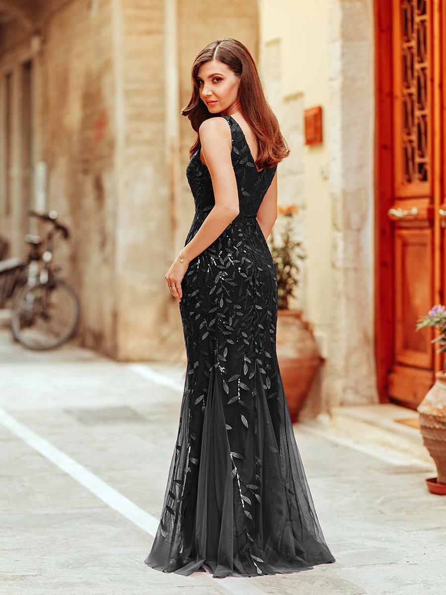 Taille personnalisée Robe de soirée Longue Sexy en sequins col en V pour femmes #Couleur_Blanc Taille personnalisée Robe de soirée Longue Sexy en sequins col en V pour femmes