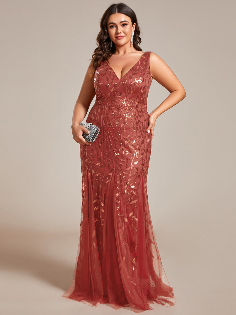 Robe de soirée Sexy Longue belle à double col en V pour femmes #Couleur_Burnt Orange