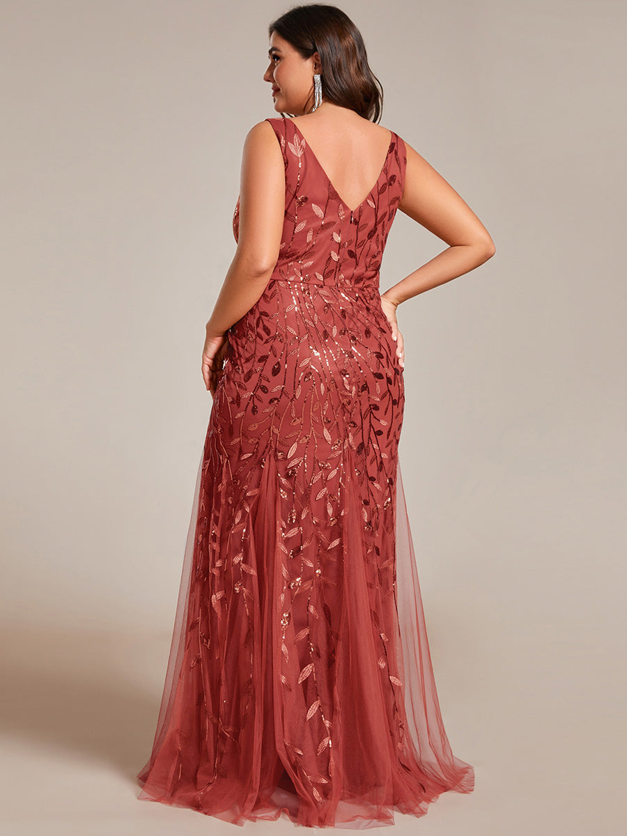 Robe de soirée Sexy Longue belle à double col en V pour femmes #Couleur_Burnt Orange