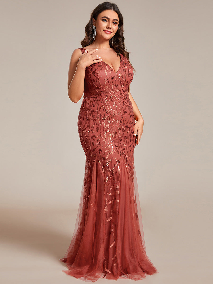 Robe de soirée Sexy Longue belle à double col en V pour femmes #Couleur_Burnt Orange