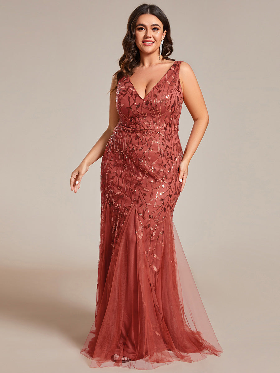 Robe de soirée Sexy Longue belle à double col en V pour femmes #Couleur_Burnt Orange