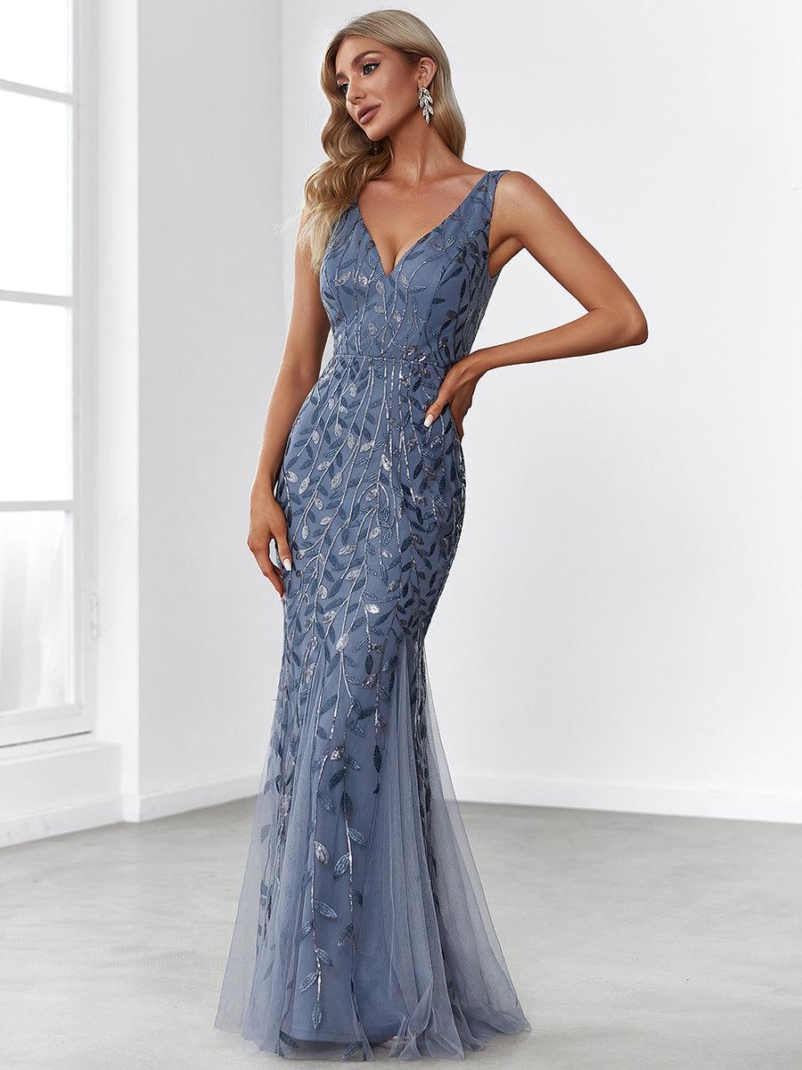 Taille personnalisée Robe de soirée Longue Sexy en sequins col en V pour femmes #Couleur_Blanc Taille personnalisée Robe de soirée Longue Sexy en sequins col en V pour femmes