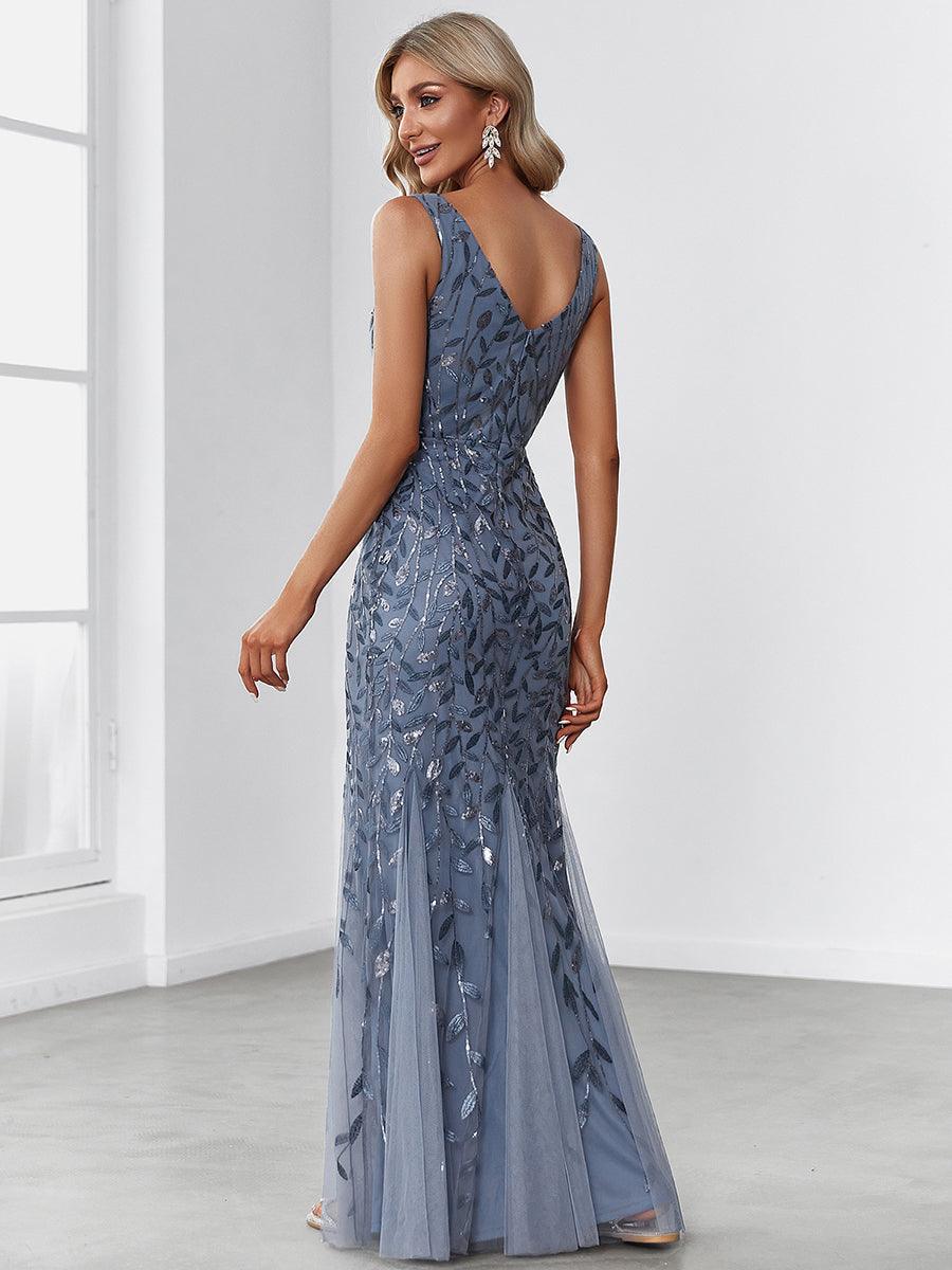Taille personnalisée Robe de soirée Longue Sexy en sequins col en V pour femmes #Couleur_Blanc Taille personnalisée Robe de soirée Longue Sexy en sequins col en V pour femmes