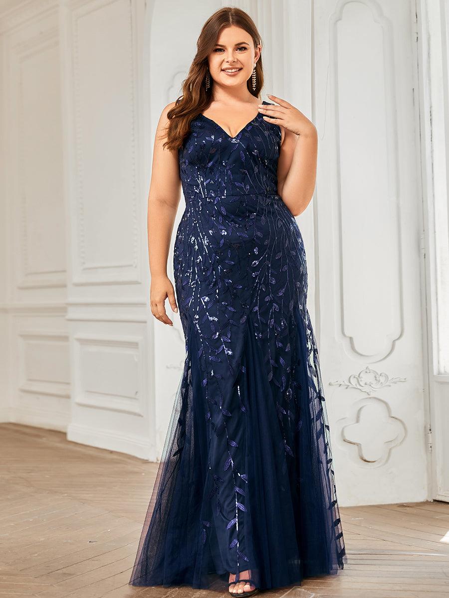 Robe de soirée Sexy Longue belle à double col en V pour femmes #Couleur_Bleu Marine