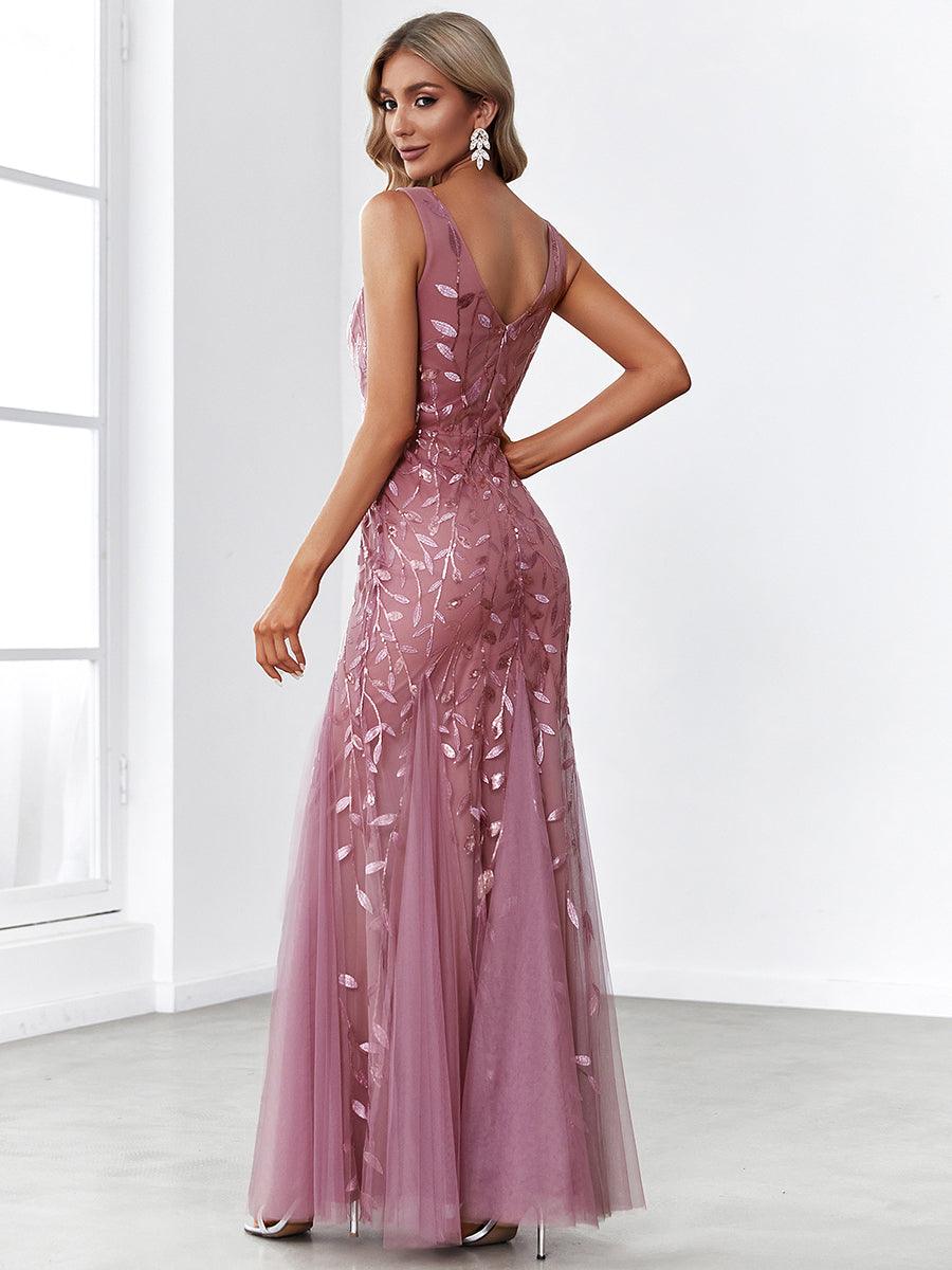 Robe de soirée Sexy Longue belle à double col en V pour femmes #Couleur_Orchidee
