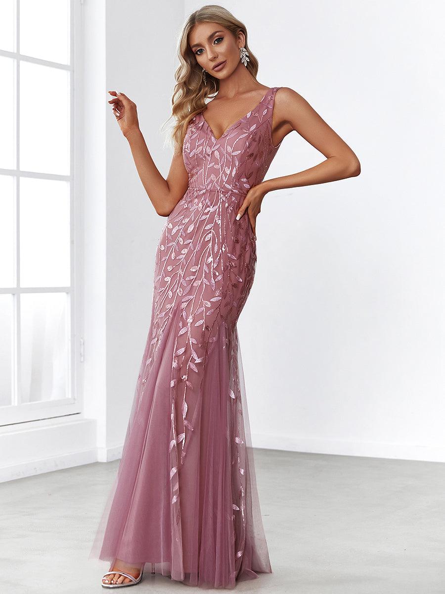 Robe de soirée Sexy Longue belle à double col en V pour femmes #Couleur_Orchidee