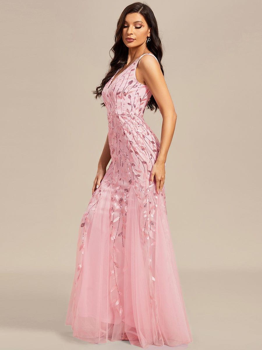 Taille personnalisée Robe de soirée Longue Sexy en sequins col en V pour femmes #Couleur_Blanc Taille personnalisée Robe de soirée Longue Sexy en sequins col en V pour femmes