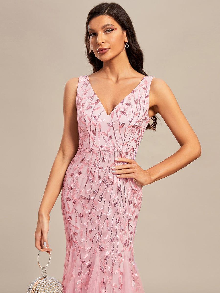 Taille personnalisée Robe de soirée Longue Sexy en sequins col en V pour femmes #Couleur_Blanc Taille personnalisée Robe de soirée Longue Sexy en sequins col en V pour femmes