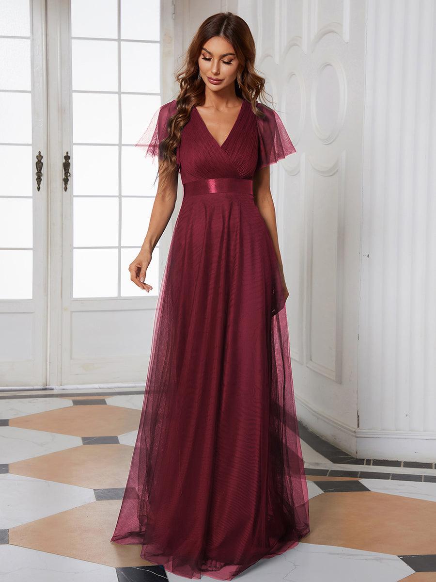 Robe Demoiselle D'Honneur Longue à Col V Et Manches Courtes Pour Femmes #Couleur_Rose Taille personnalisée Robe de demoiselle d'honneur à manches courtes pour femme