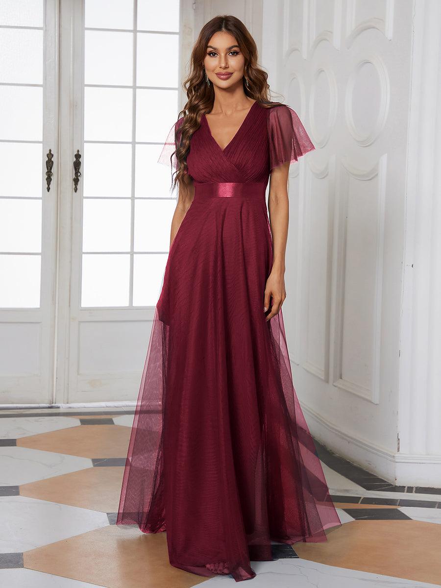 Robe Demoiselle D'Honneur Longue à Col V Et Manches Courtes Pour Femmes #Couleur_Rose Taille personnalisée Robe de demoiselle d'honneur à manches courtes pour femme