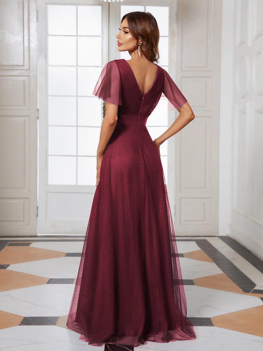 Robe Demoiselle D'Honneur Longue à Col V Et Manches Courtes Pour Femmes #Couleur_Rose Taille personnalisée Robe de demoiselle d'honneur à manches courtes pour femme