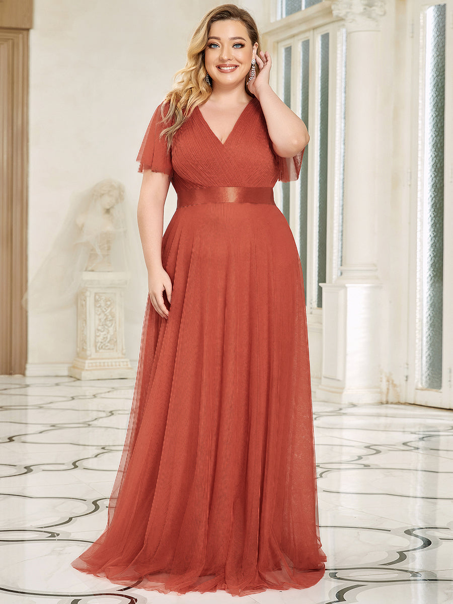 Robe de soirée grande taille pour femmes avec manches courtes #Couleur_Burnt Orange