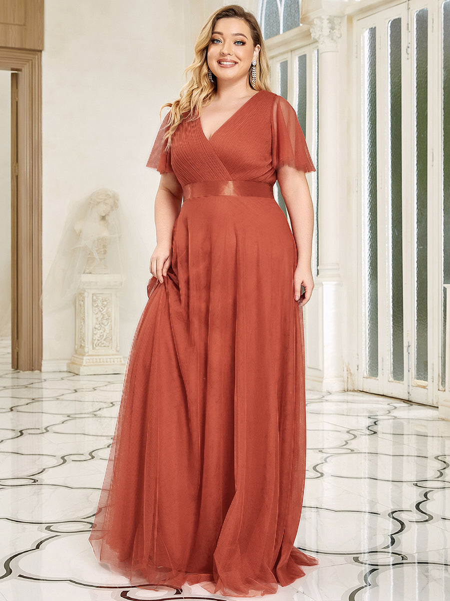 Robe de demoiselle d'honneur grande taille pour femmes avec manches courtes #Couleur_Burnt Orange