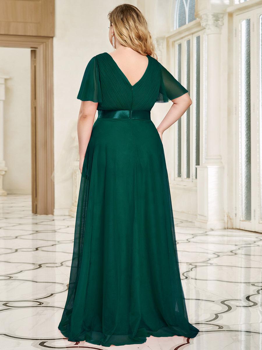 Robe de Soirée à manches courtes et à double col V pour femmes #Couleur_Vert Fonce