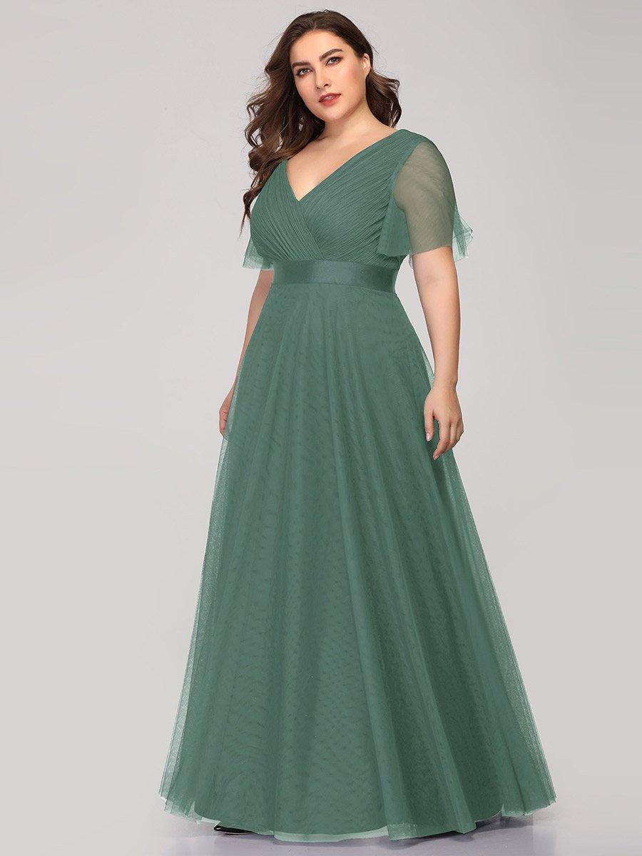 Robe de demoiselle d'honneur grande taille pour femmes avec manches courtes #Couleur_Haricot Vert