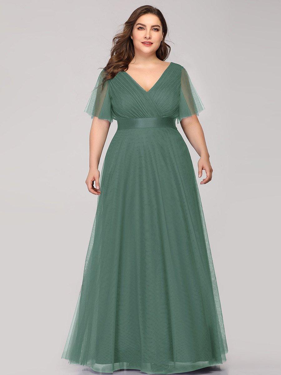 Robe de demoiselle d'honneur grande taille pour femmes avec manches courtes #Couleur_Haricot Vert