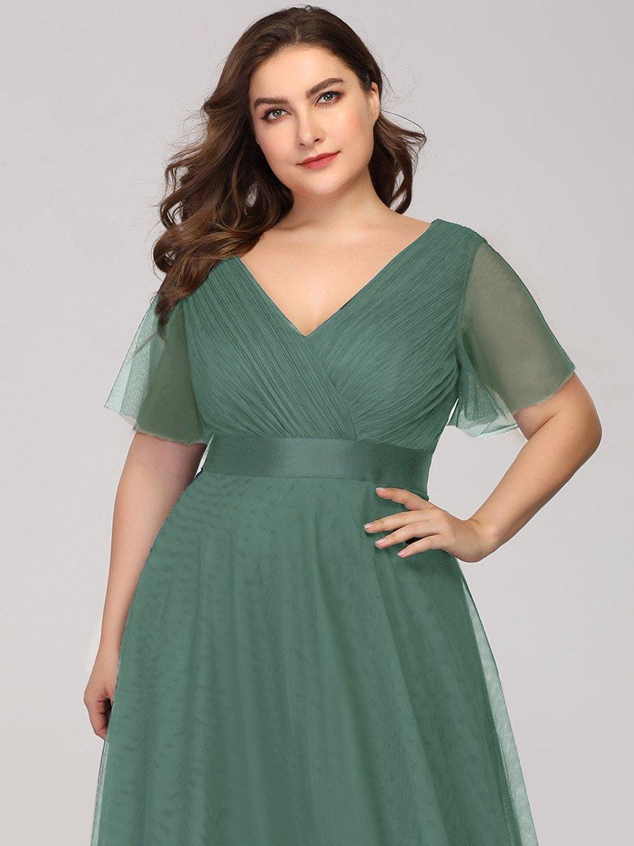 Robe de demoiselle d'honneur grande taille pour femmes avec manches courtes #Couleur_Haricot Vert