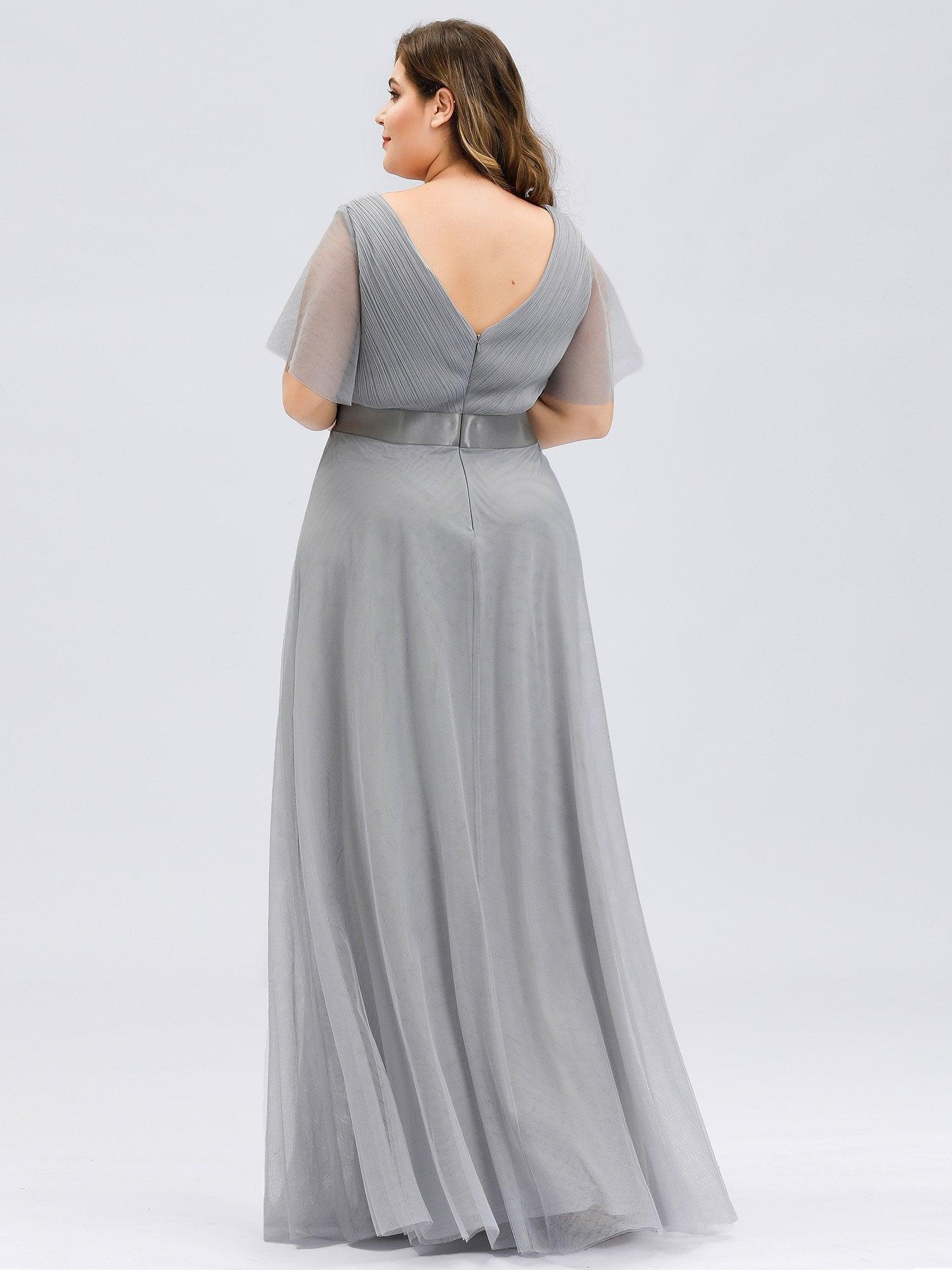 Robe de demoiselle d'honneur grande taille pour femmes avec manches courtes #Couleur_Gris