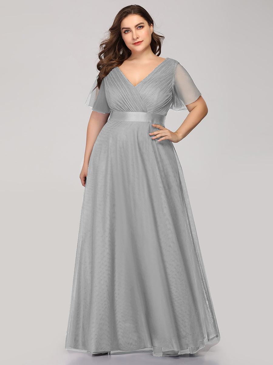 Robe de demoiselle d'honneur grande taille pour femmes avec manches courtes #Couleur_Gris