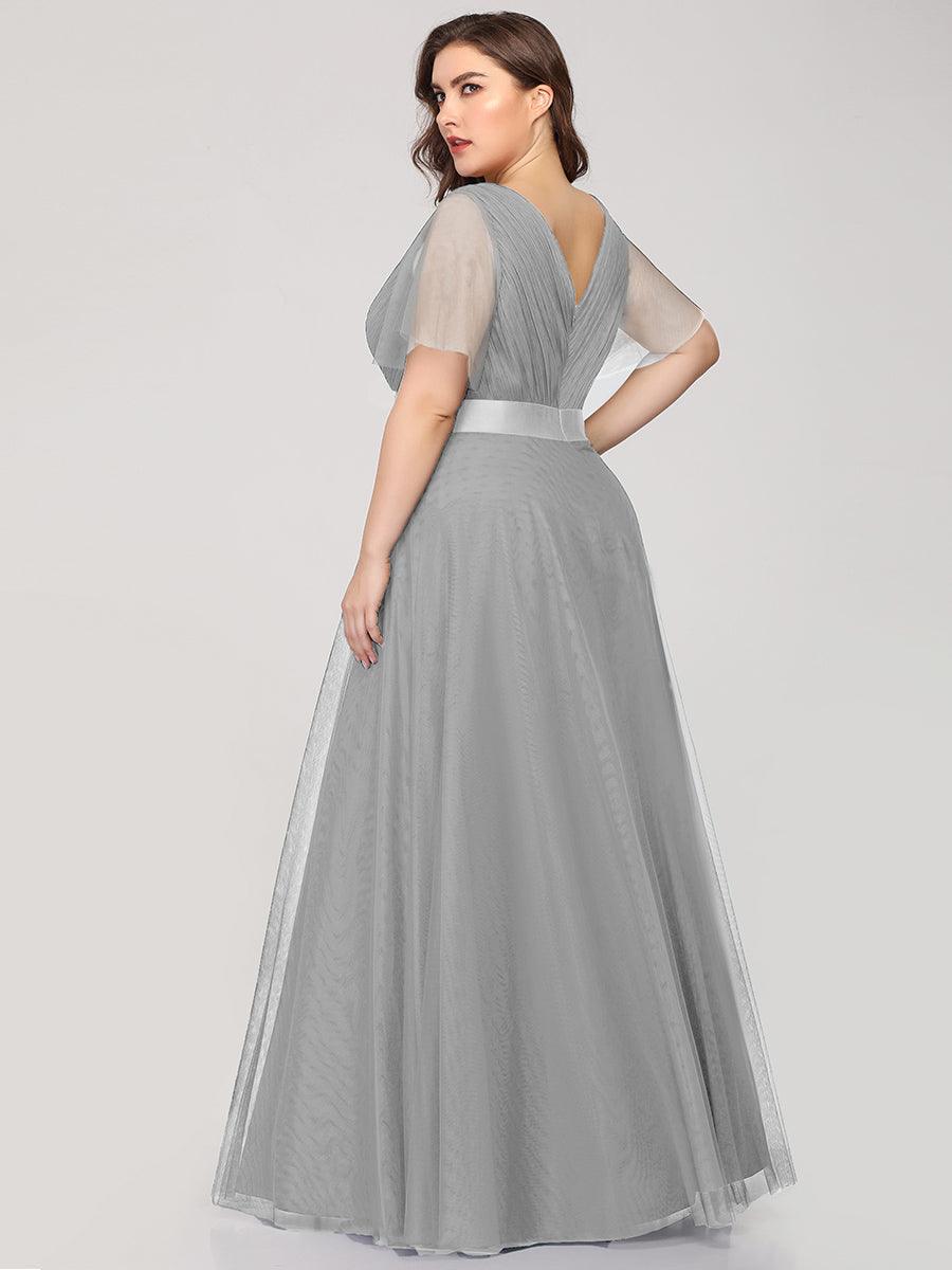 Robe de demoiselle d'honneur grande taille pour femmes avec manches courtes #Couleur_Gris