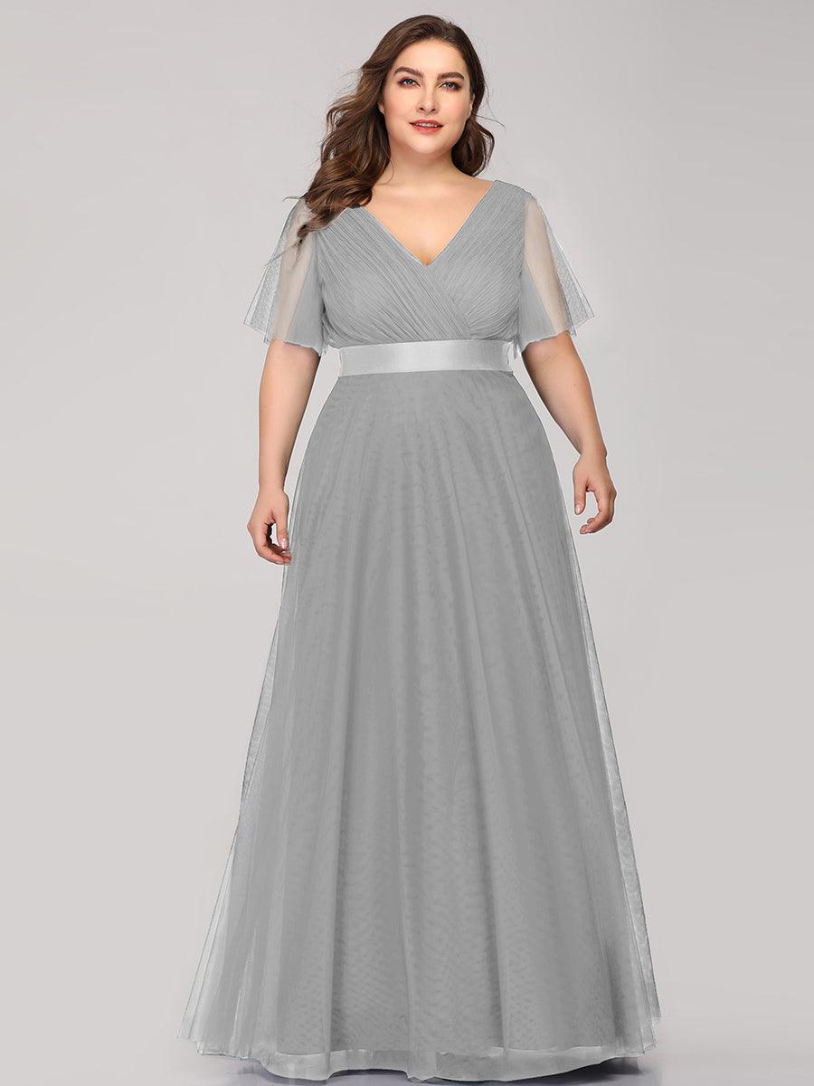 Robe de demoiselle d'honneur grande taille pour femmes avec manches courtes #Couleur_Gris