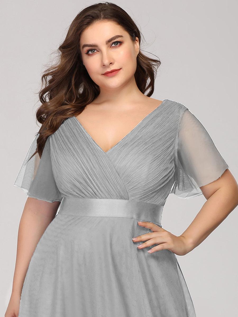 Robe de demoiselle d'honneur grande taille pour femmes avec manches courtes #Couleur_Gris