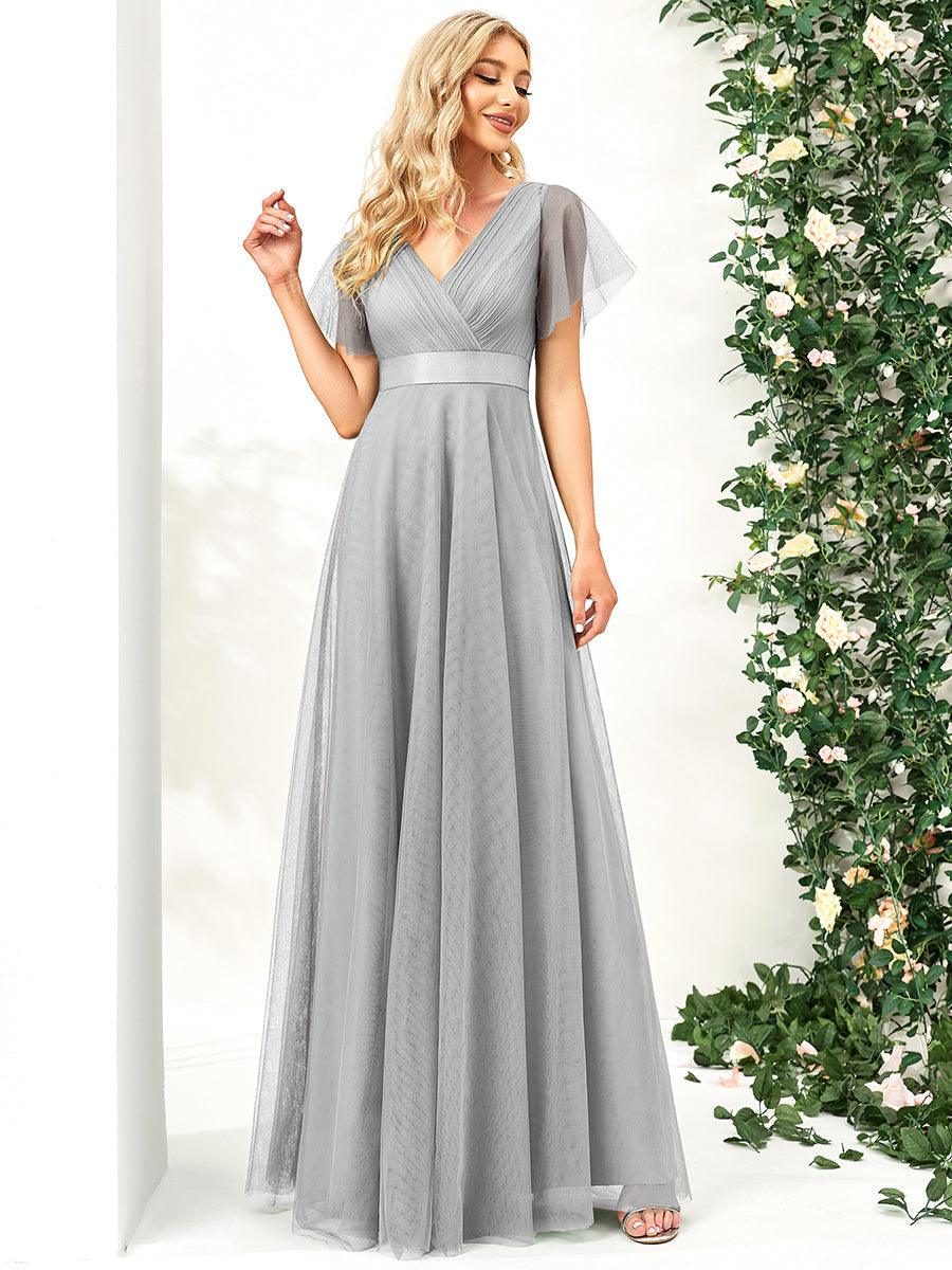 Robe Demoiselle D'Honneur Longue à Col V Et Manches Courtes Pour Femmes #Couleur_Rose Taille personnalisée Robe de demoiselle d'honneur à manches courtes pour femme