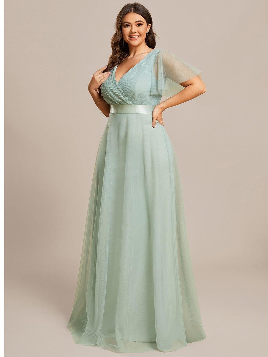 Robe de demoiselle d'honneur grande taille pour femmes avec manches courtes #Couleur_Menthe Verte