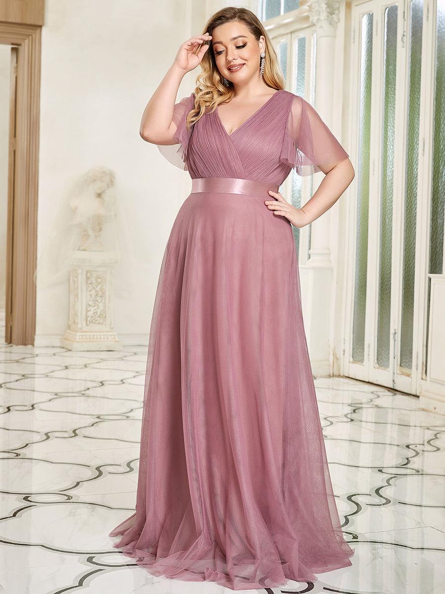 Robe de demoiselle d'honneur grande taille pour femmes avec manches courtes #Couleur_Orchidee