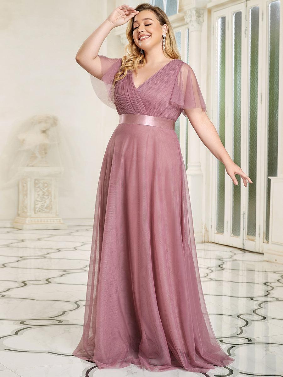 Robe de demoiselle d'honneur grande taille pour femmes avec manches courtes #Couleur_Orchidee